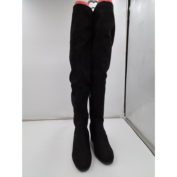 Dream Pairs Black Faux Suede Low Heel Over The Knee Comfort Round Toe Boots 6.5 - Picture 3 of 11